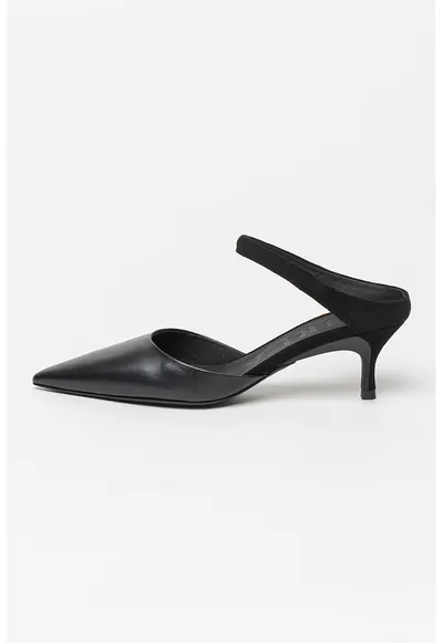 Pantofi slingback din piele si piele intoarsa Code - Negru