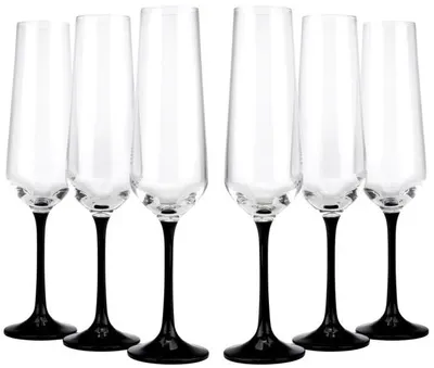 Pahare de șampanie Bohemia Crystalex - Sandra Half Black, 6 buc, 200 ml