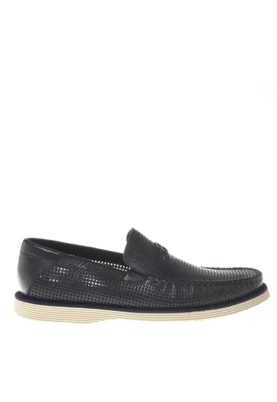 Mocasini de piele cu perforatii - Bleumarin