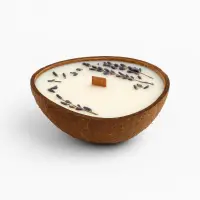 Lumânare parfumată din ceară de soia în bol de nucă de cocos – Lavandă & Vanilie | Fitil din lemn, lavandă - Default Title