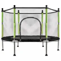 Trambulina de gradina pentru copii Ikonka BlackGreen, diametru 140 cm, cadru metalic solid, cu plasa de siguranta si intrare cu fermoar, 10 bilute multicolore incluse