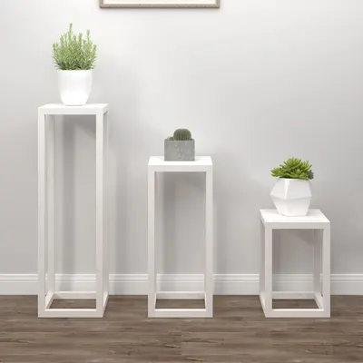 vidaXL Set suport de plante, 3 piese, alb, lemn masiv de pin