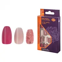 Set 24 Unghii False ROYAL Prestige Collection, Glue-On Nail Tips, Pink Lady Coffin, Adeziv Inclus