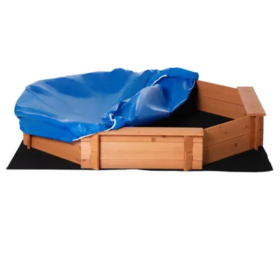 Outsunny Ladă de Nisip din Lem cu Scaune și Copertină, Joc de Grădină pentru Copii 3-8 Ani, 139.5x139.5x21.5 cm, Roșu | Aosom Romania
