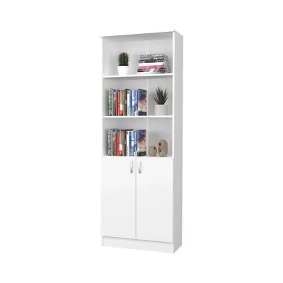 Biblioteca Flint, cu Usi Inferioare si 2 Polite, Alba, 70 x 32 x 196 cm