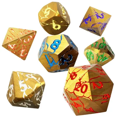 Set de zaruri GlassStaff - Metal RPG Dice Set, Chromatic Ruin (CritStones Anniversary Edition) (7 buc)
