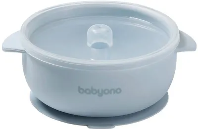 Bol din silicon cu ventuză și capac Babyono - Albastru