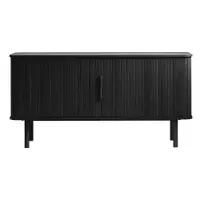 Comodă neagră joasă cu aspect de lemn de stejar cu ușă glisantă 76x160 cm Cavo – Unique Furniture