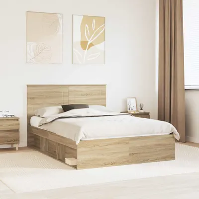 vidaXL Cadru de pat cu headboard Sonoma 140 x 190 cm Lemn de pin masiv