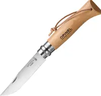 Cuțit pliabil Opinel Inox - №8, fag, cu curea din piele