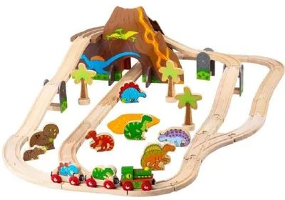 Jucarie din lemn pentru copii Bigjigs - Set tren de dinozauri