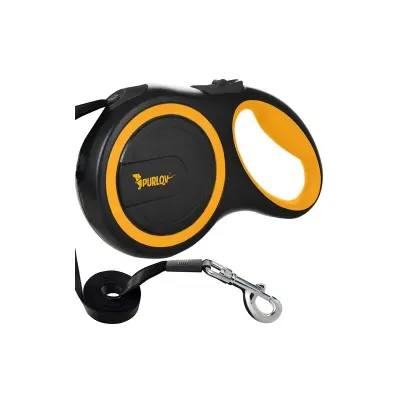 Lesa retractabila caini, lungime 8 m, automata, buton blocare, maner ergonomic, ABS/textil, negru/galben