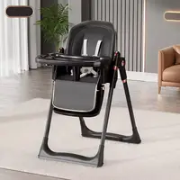 Scaun de masa pentru copii Little Mom Black multifunctional 3 in 1, pliabil, cu tavita dubla extensibila, roti cu sistem de blocare, cos pentru accesorii si husa detasabila, dimensiune 71 x 48 x 89 cm