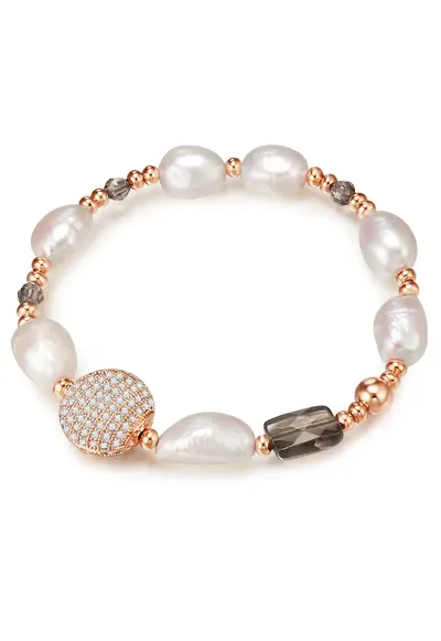 Bratara placata cu aur de 14K si decorata cu perle de cultura 22499 - Auriu rose