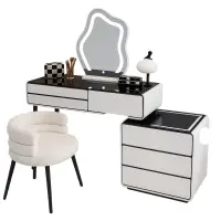 Măsuță de machiaj AURORA smart – cu oglindă rotundă LED și blat din sticlă securizată 80x40x120 cm