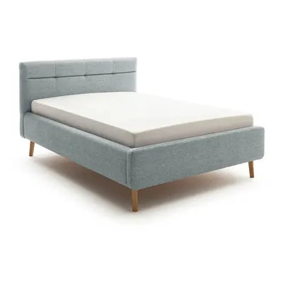 Pat matrimonial albastru prăfuit tapițat cu spațiu de depozitare cu somieră 140x200 cm Lotte – Meise Möbel