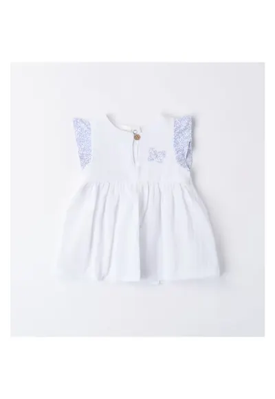 Rochita muselina cu imprimeu floral pentru bebe fetita - 4.6137 - Alb/Albastru - Alb/Albastru