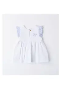 Rochita muselina cu imprimeu floral pentru bebe fetita - 4.6137 - Alb/Albastru - Alb/Albastru