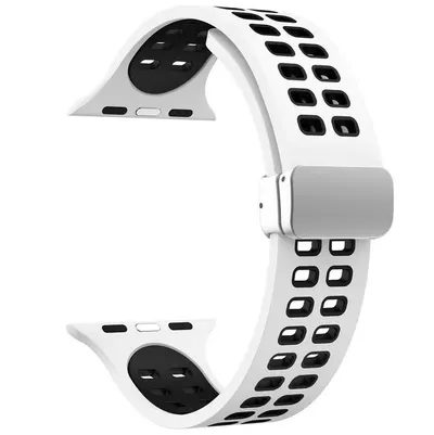 Curea Perforata cu Magnet pentru Apple Watch, Ajustabila, Silicon, Alb-negru - 38/40/41 mm Engros