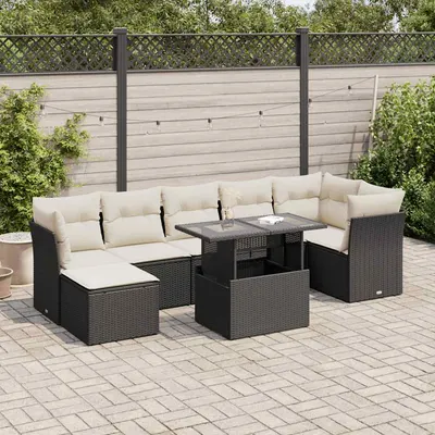 Gossi set mobilier de gradina cu perne, 8 piese, negru, poliratan