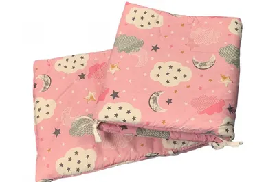 Set de aparatori pufoase h35 pat 120x60 cm DeLuxe Nori cu luna roz