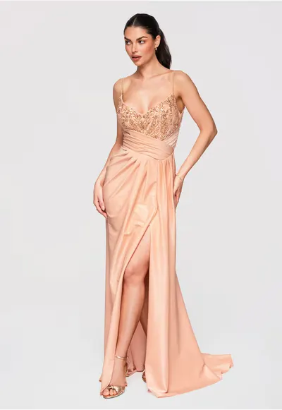 Rochie de seara maxi LA-OM-DLR132 - Bej