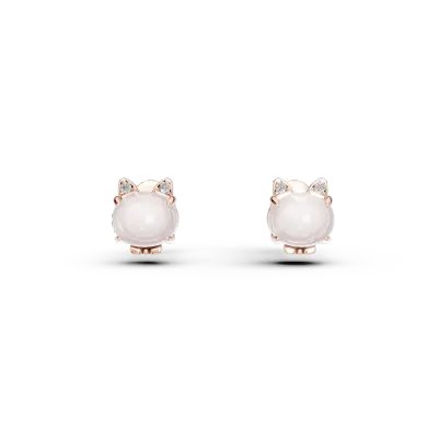 Cercei din aur roz cu quartz trandafiriu oval de 0.88ct si diamante round de 0.01ct pentru copii