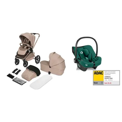 Carucior 3 in 1, Lionelo, Freya, Cu scoica ADAC, Landou si salteluta ventilate, Pliabil, Reglare spatar in 3 pozitii, Suport de picioare in 4 pozitii, Maner reglabil in 3 pozitii, Sustine 22 kg, Cu accesorii, 0 luni+, Bej/verde