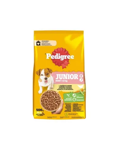 PEDIGREE Junior Mini 500 g hrană căței rase mici, pui și legume