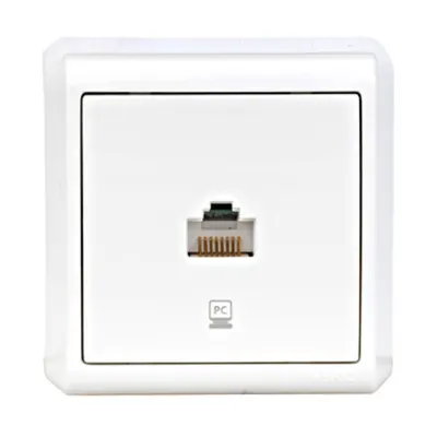 Priză date 1xCAT5e, cleme cu şurub, PT, IP20, alb