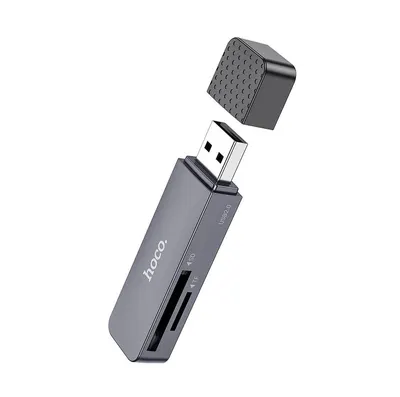 Card Reader SD / MicroSD Hoco HB45, USB-A 3.0, Până la 2TB, Transfer 5Gb/s, Metal Gray Engros