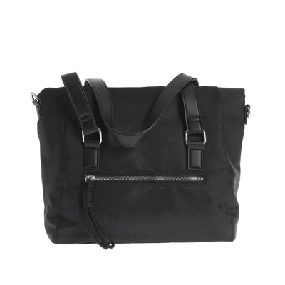 Geanta casual neagra cu manere fixe si buzunar frontal