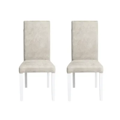 Set 2 scaune living TEO, picioare lemn alb, stofa crem, 46x60x98 cm