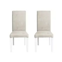 Set 2 scaune living TEO, picioare lemn alb, stofa crem, 46x60x98 cm
