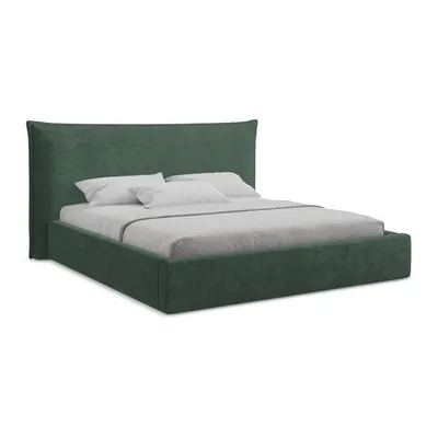 Pat matrimonial verde tapițat cu spațiu de depozitare cu somieră 160x200 cm Esala – Makamii
