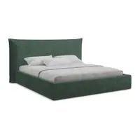 Pat matrimonial verde tapițat cu spațiu de depozitare cu somieră 180x200 cm Esala – Makamii