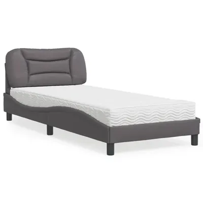 vidaXL Pat cu saltea, Hvar, gri, 90x190 cm, piele ecologică