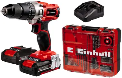 Mașina de găurit cu impact fără fir Einhell - Power X-Change TE-CD 18/2 Li-i, 2x2.0 Ah, cu 64 de piese