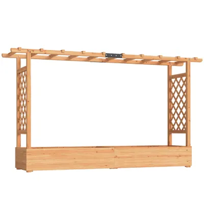 Outsunny Jardinieră înălțată cu spalier lateral și superior, jardinieră cu orificii de drenaj, 200x44x113,5cm, lemn natural | Aosom Romania