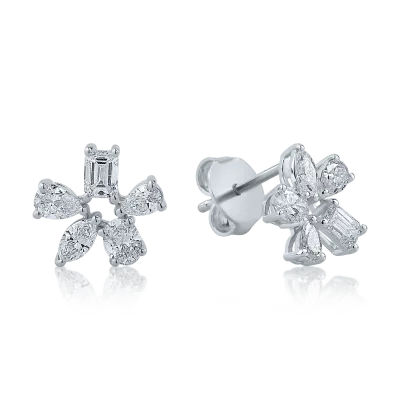 Cercei floare din aur alb cu diamante de 1.2ct