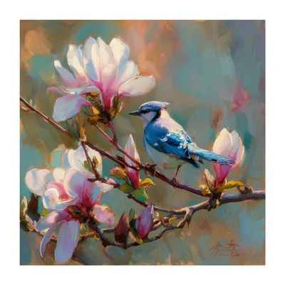 Tablou pe pânză imprimat 32x32 cm Bluejay & Blossom – Styler