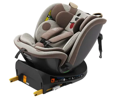 Scaun auto Buf Boof B-Joy Deluxe BrownDog iSize cu isofix, pozitie somn 155 grade, rotativ 360 grade, 40-150 cm