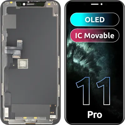 Display cu Touchscreen MP compatibil cu Apple iPhone 11 Pro, cu Rama, Versiune OLED FHD IC Movable, Negru
