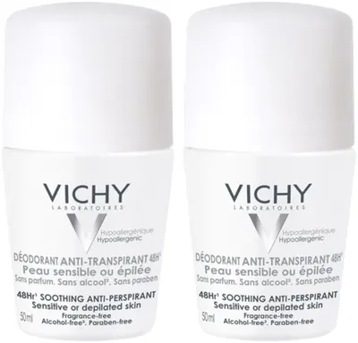 Vichy Deo Set - Deodorant roll-on, fără parfum, 2 x 50 ml
