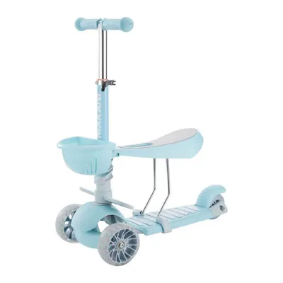 Trotineta cu scaun 3 roti pentru baieti peste 1 an Kikka 3 in 1 Makani BonBon bleu cu luminite
