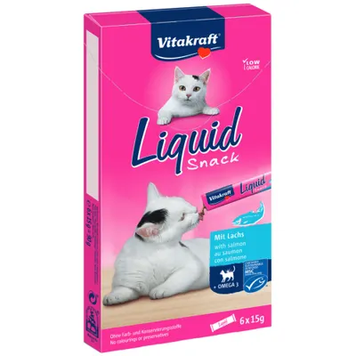 Snack lichid pentru pisici Vitakraft cu Somon si Omega 3 6x15g