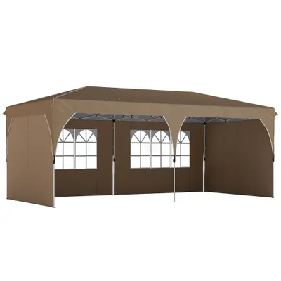 Outsunny Cort pliant 6x3 m cu benzi reflectorizante UPF 50+ Montaj ușor Sistem central de blocare Impermeabil Bej | Aosom Romania