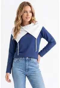 Bluza casual cu decolteu asimetric - maneca lunga - croiala regular - lungime standard - din bumbac - M1365 - Bleumarin
