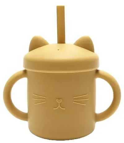 Cană din silicon cu mânere și paie Lorelli - Natural, Yellow