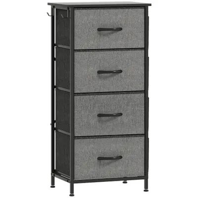 HOMCOM Comodă 4 sertare din material textil, mobilier de depozitare cu 4 buzunare, 2 cârlige, structură din oțel, 45 x 30 x 94,5 cm, gri | Aosom Romania
